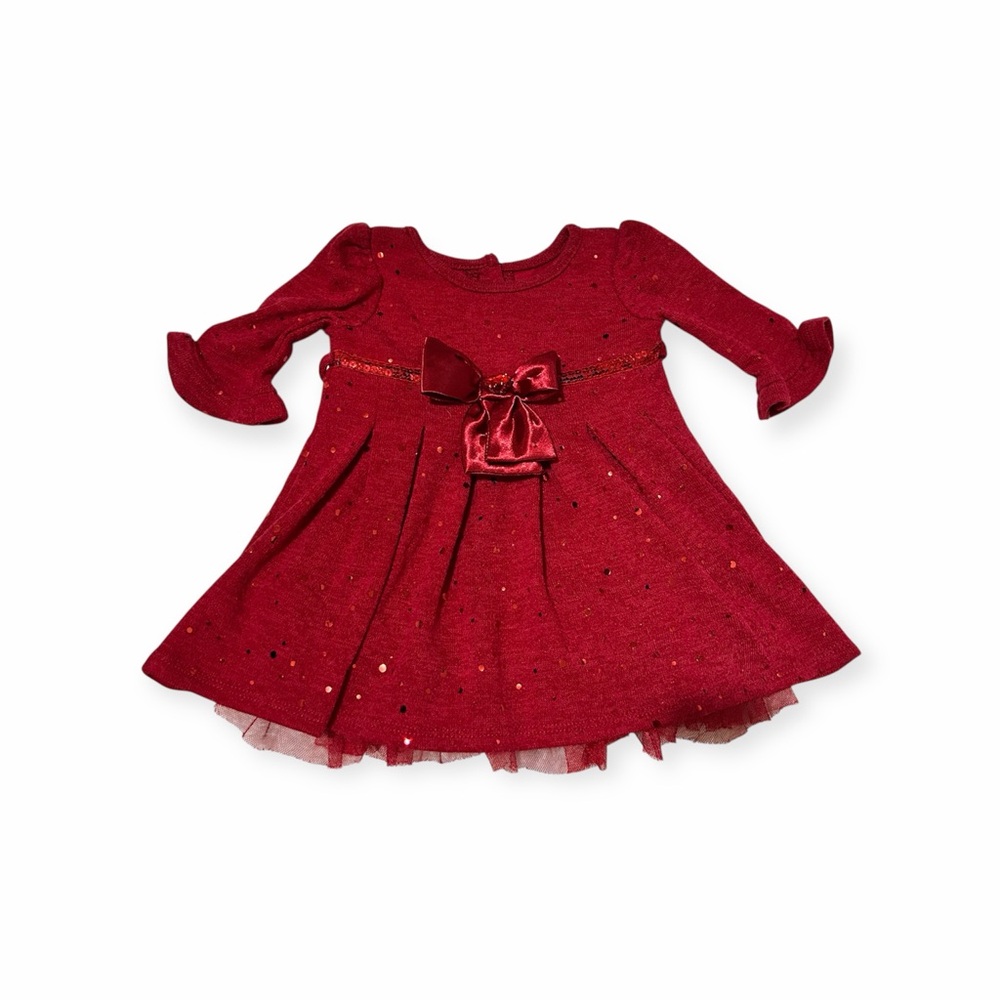5/$30 🎈 Sweet heart rose Red Sparkly Dress with Bow size 12 months